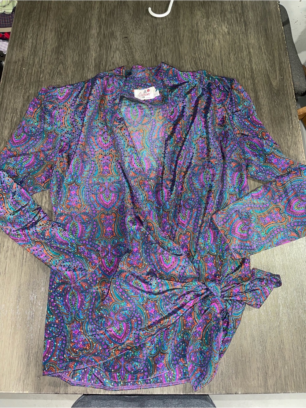 Vintage 80’s‎ Caron Chicago Sz 14 Women’s Purple Paisley Low Cut Blouse